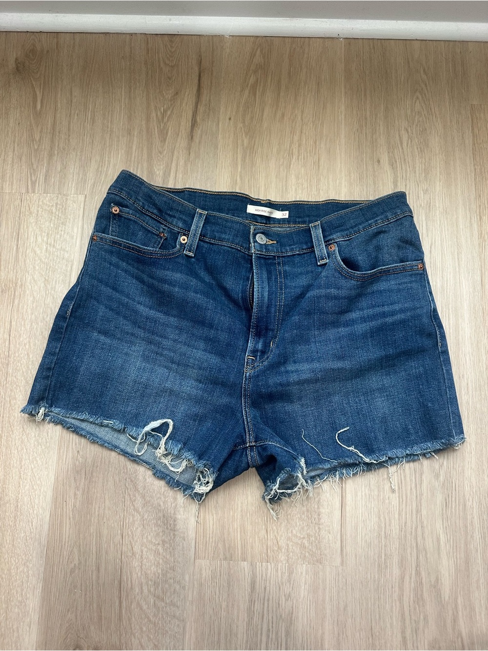 Levi's Blue Denim Frayed Hem Jean Shorts